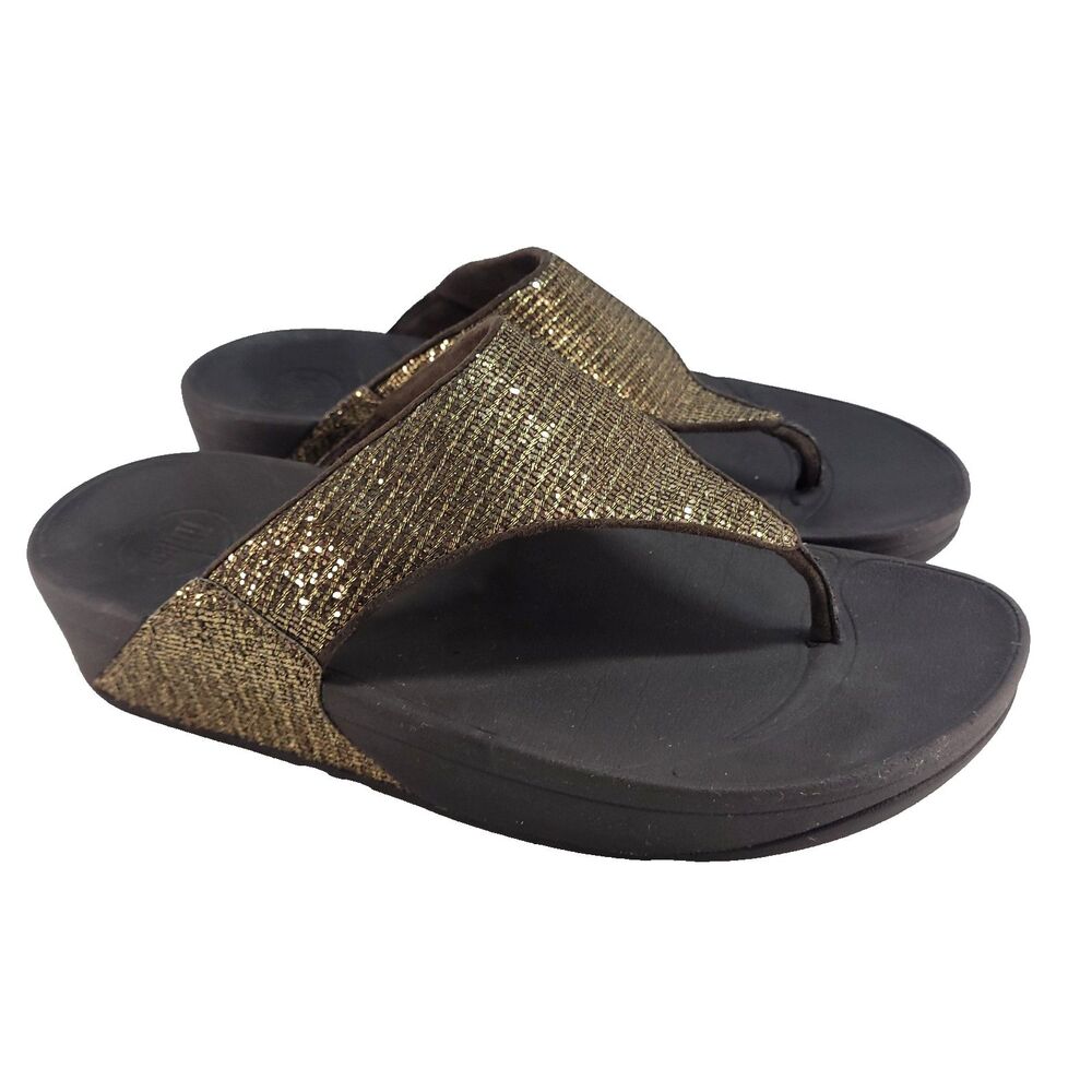 FitFlop Lulu Super glitz thong sandals 9 bronze copper Sequin Platform Fit Flop
